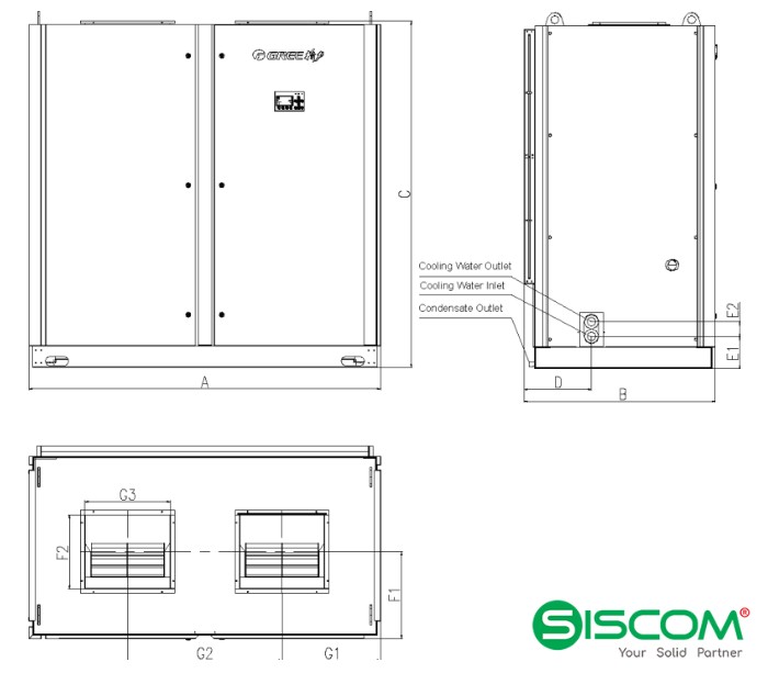 Điều hòa công nghiệp Packaged Gree L196S/NaE-M 3 Kich Thuoc Dieu Hoa L196S NaE M