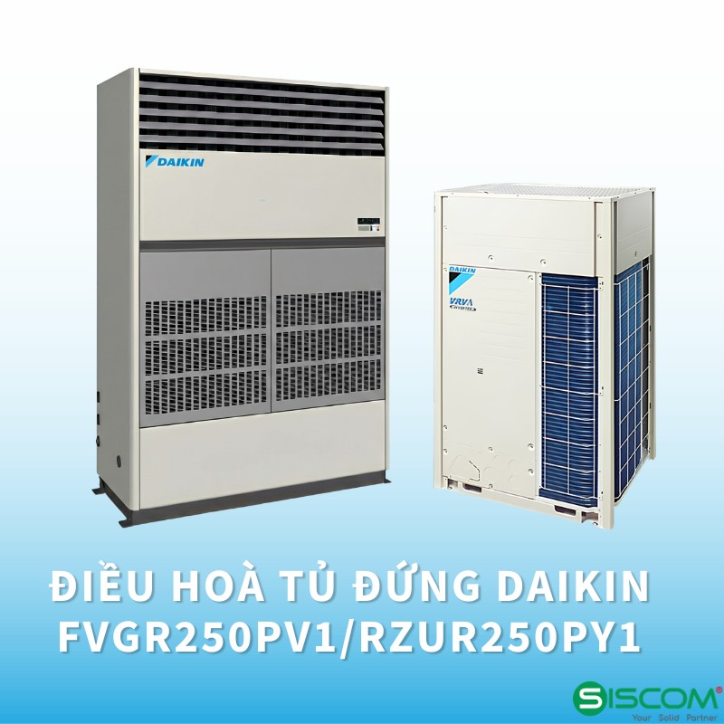 Điều hòa tủ đứng đặt sàn thổi trực tiếp Daikin FVGR250PV1/RZUR250PY1 công suất lạnh 10HP 91000BTU dàn nóng giải nhiệt gió sử dụng môi chất lạnh R410A