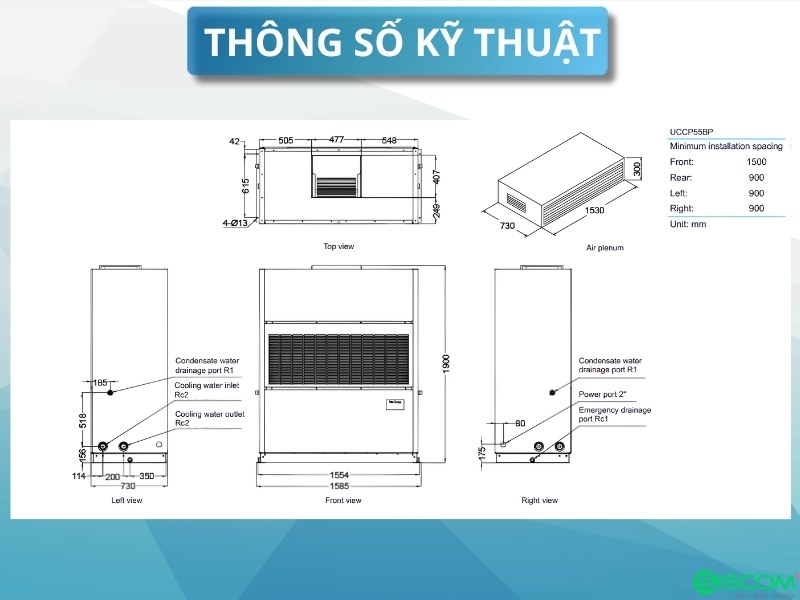 Điều Hòa Tủ Đứng Daikin UCCP55BP/UCCP55BDP Giải Nhiệt Nước 3 Thông số kỹ thuật điều hòa Daikin UCCP55BP