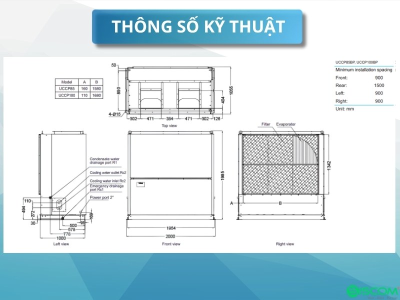 Điều Hòa Tủ Đứng Daikin UCCP85BP/UCCP85BDP Giải Nhiệt Nước 3 Thông số kỹ thuật Điều Hòa Tủ Đứng Daikin UCCP85BP/UCCP100BP Giải Nhiệt Nước