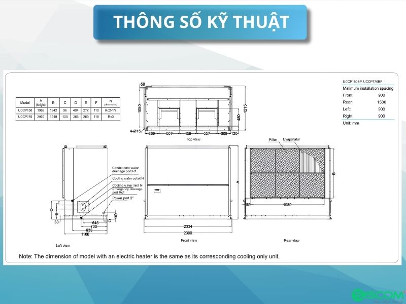 Điều Hòa Tủ Đứng Daikin UCCP150BP/UCCP150BDP Giải Nhiệt Nước 3 Thông số kỹ thuật điều hòa tủ đứng daikin uccp150bp/uccp150bdp giải nhiệt nước